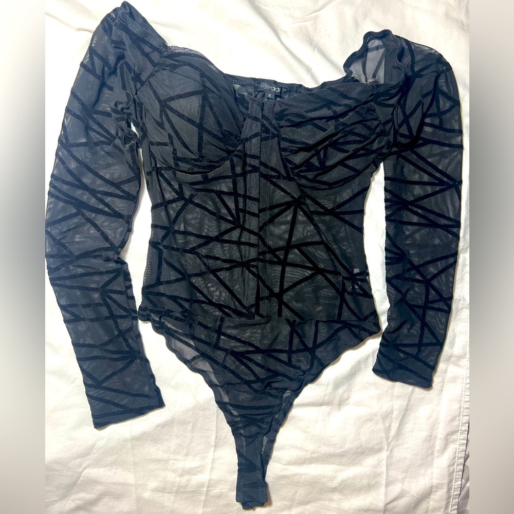 Black Geometric Long Sleeve Bodysuit